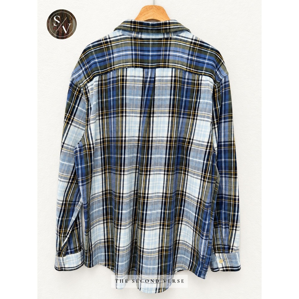 GAP Relaxed Fit Plaid Flannel Shirt Mens XL Blue Green Long Sleeve Cotton - Picture 2 of 8